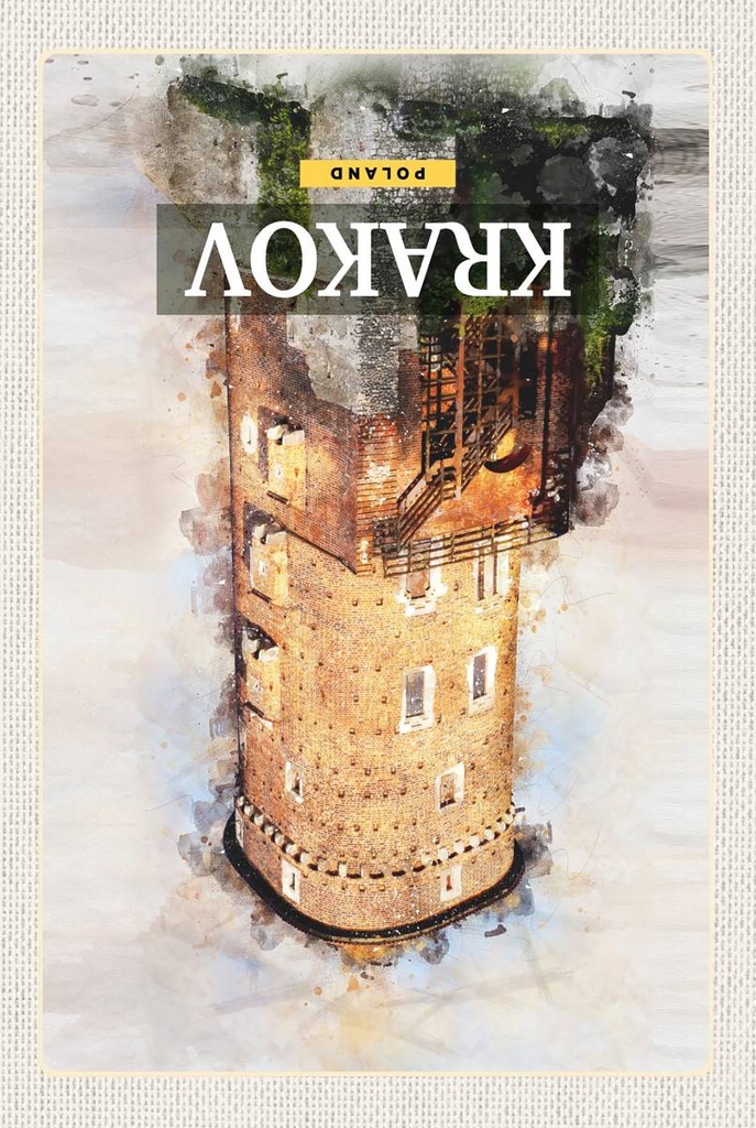 Holzschild 18x12 cm Krakow Turm Gemälde Trip Reiseziel Bildmotiv Reisemotiv Abenteuer Reisen