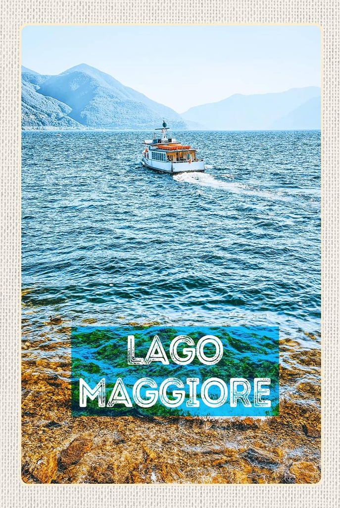 Holzschild 18x12 cm Lago Maggiore Italien Insel Boot Meer Bildmotiv Reisemotiv Abenteuer Reisen