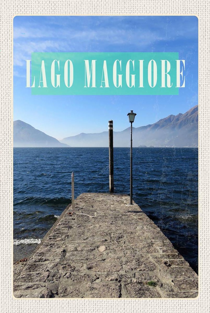 Holzschild 18x12 cm Lago Maggiore Insel Meer Gebirge Bildmotiv Reisemotiv Abenteuer Reisen