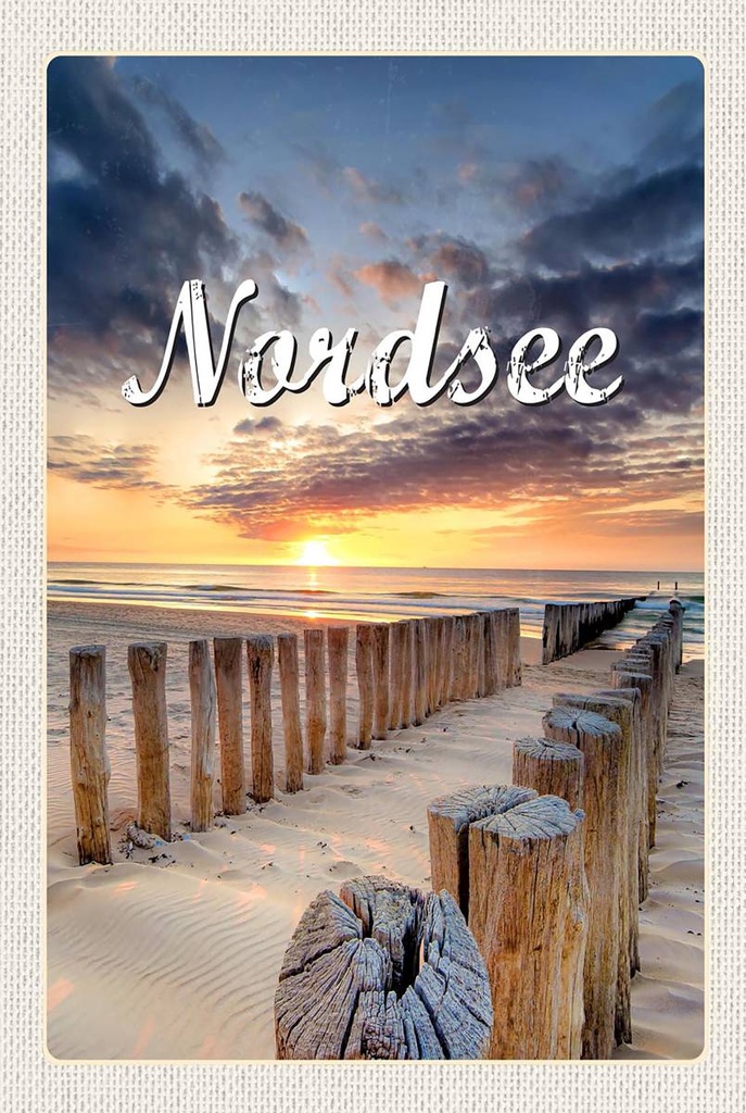 Holzschild 18x12 cm Nordsee Strand Sonnenuntergang Abend Bildmotiv Reisemotiv Abenteuer Reisen