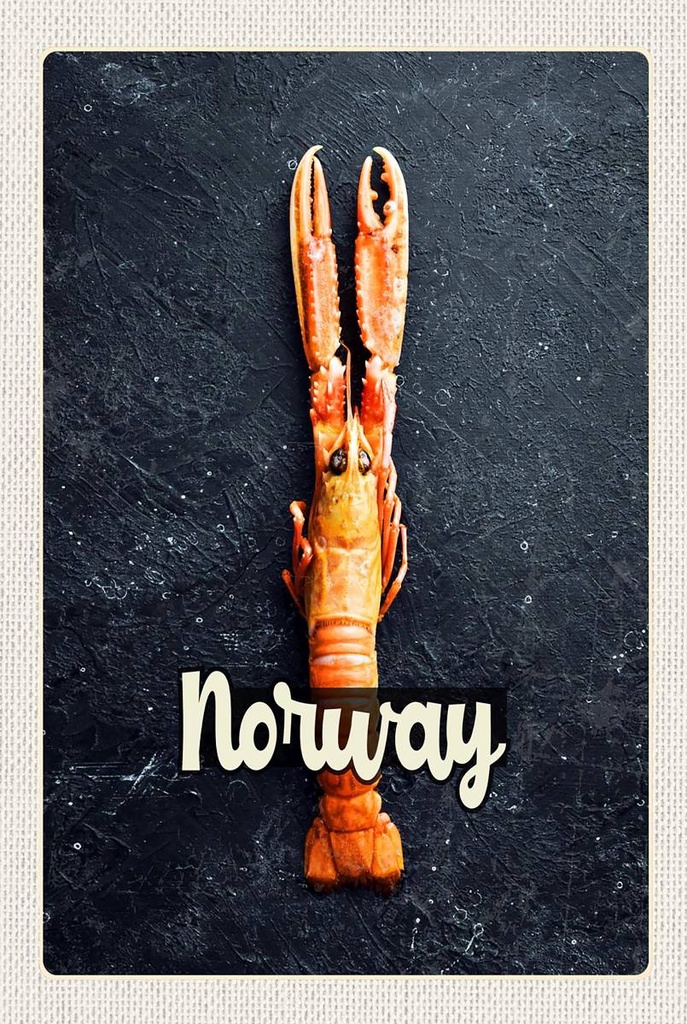 Holzschild 18x12 cm Norwegen Fischgerichte Krabben