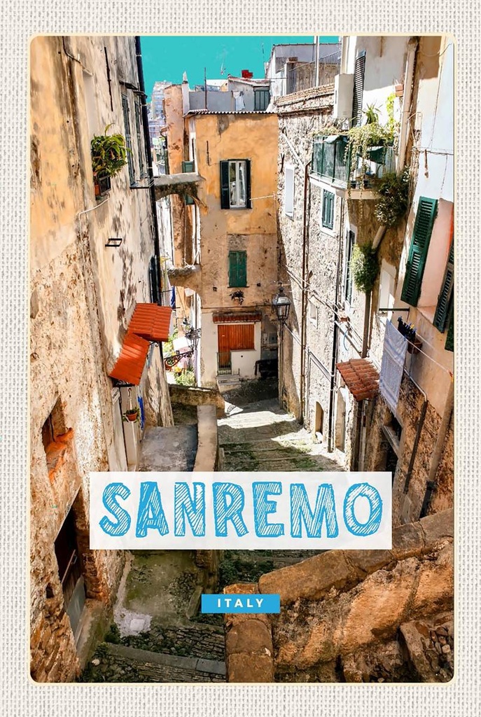 Holzschild 18x12 cm Sanremo Italien Altstadt Gebäude Bildmotiv Reisemotiv Abenteuer Reisen