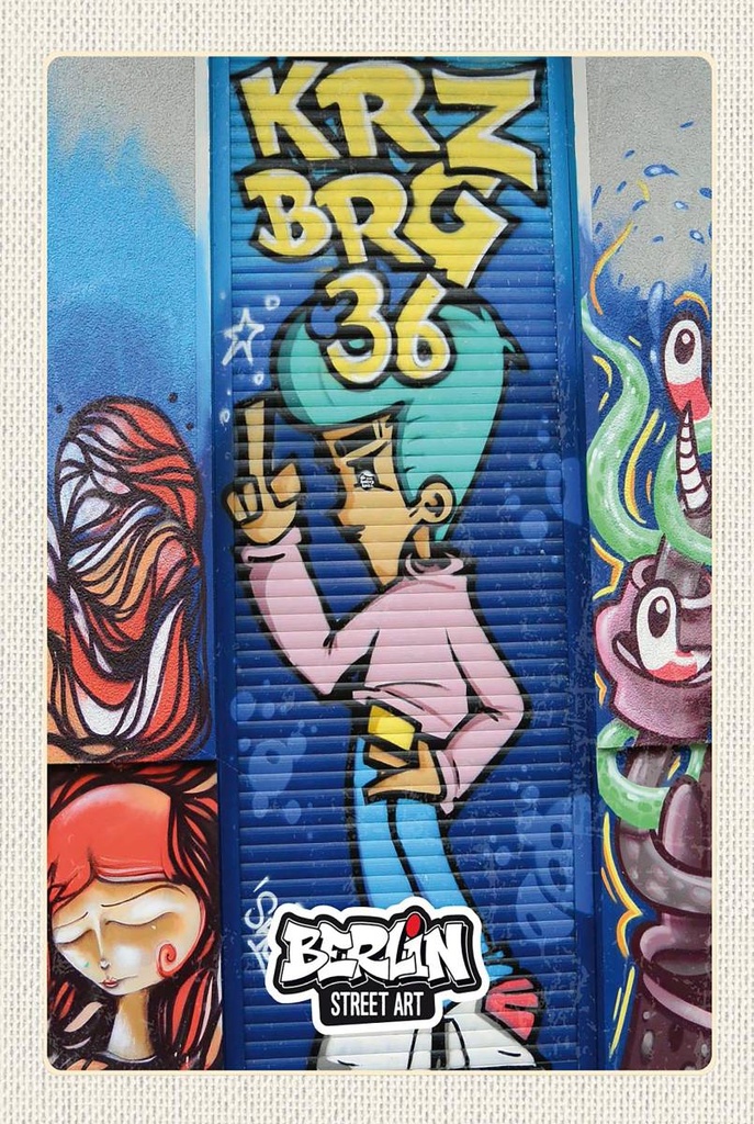 Holzschild 18x12 cm Berlin Kreuzberg Graffiti 36 Kunstwerk Bildmotiv Reisemotiv Abenteuer Reisen