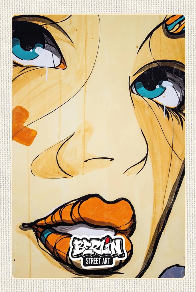 Holzschild 18x12 cm Berlin Street Art weinende Frau Bildmotiv Reisemotiv Abenteuer Reisen