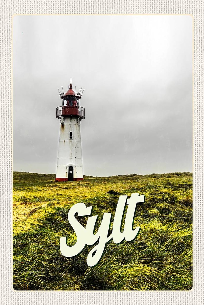 Holzschild 18x12 cm Sylt Strand Leuchtturm Wiese Bildmotiv Reisemotiv Abenteuer Reisen
