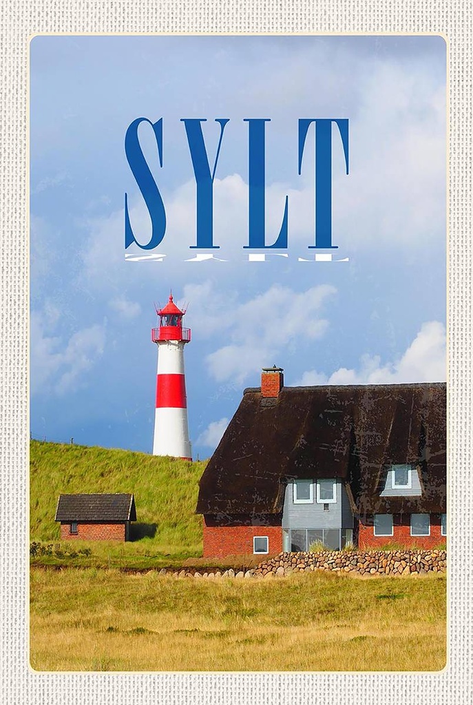 Holzschild 18x12 cm Sylt Häuser Dach aus Moos Leuchtturm Bildmotiv Reisemotiv Abenteuer Reisen