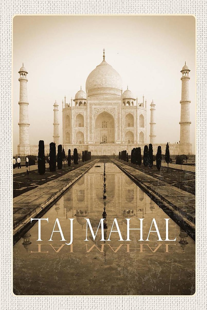 Holzschild 18x12 cm Indien schwarz weiß Taj Mahal Bildmotiv Reisemotiv Abenteuer Reisen