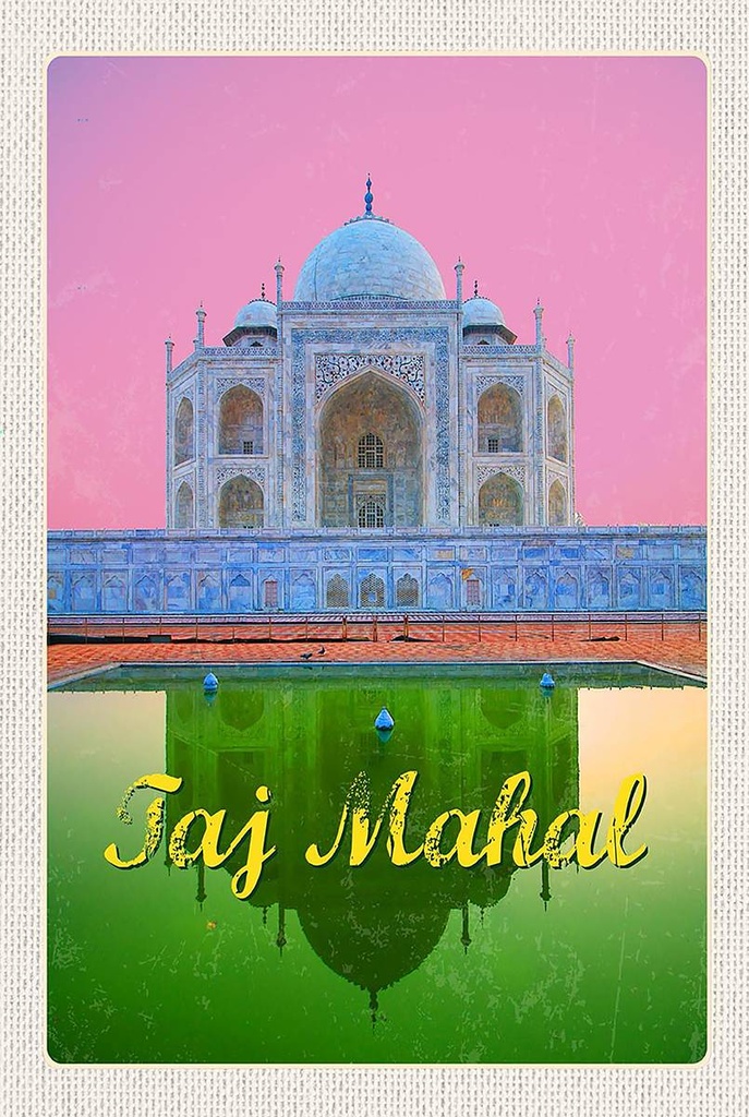 Holzschild 18x12 cm Indien Asien Taj Mahal Agra Yamuna Bildmotiv Reisemotiv Abenteuer Reisen