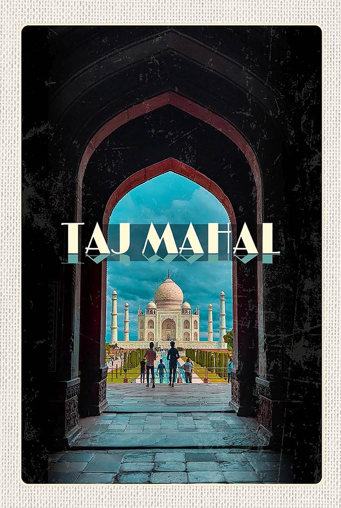 Holzschild 18x12 cm Indien Taj Mahal Menschen Muslime Bildmotiv Reisemotiv Abenteuer Reisen