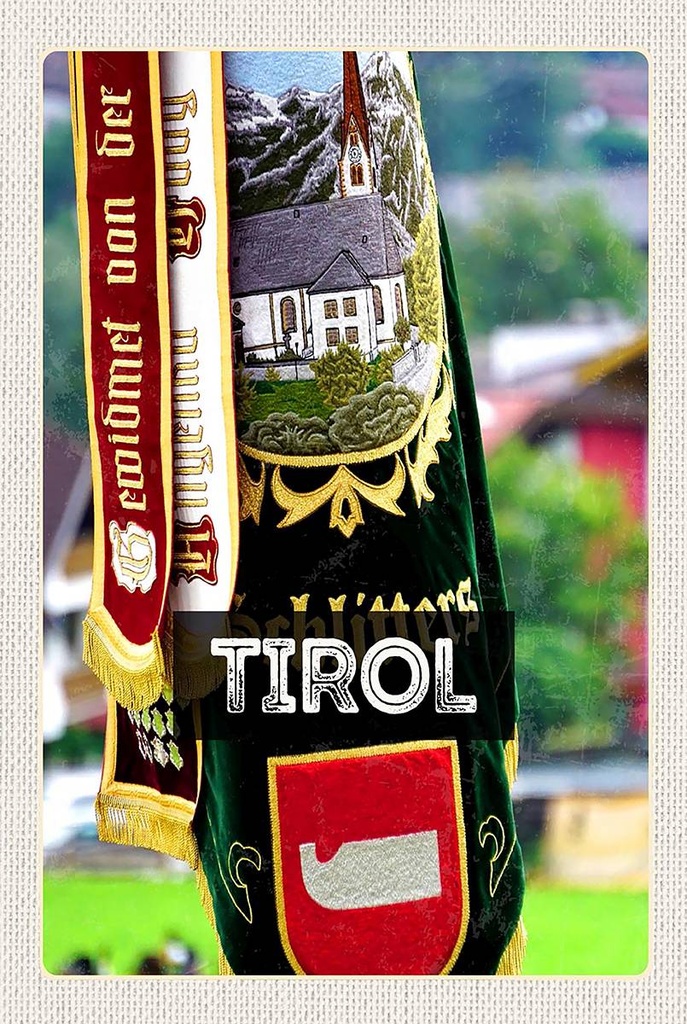 Holzschild 18x12 cm Tirol Symbole grünTradition Bildmotiv Reisemotiv Abenteuer Reisen