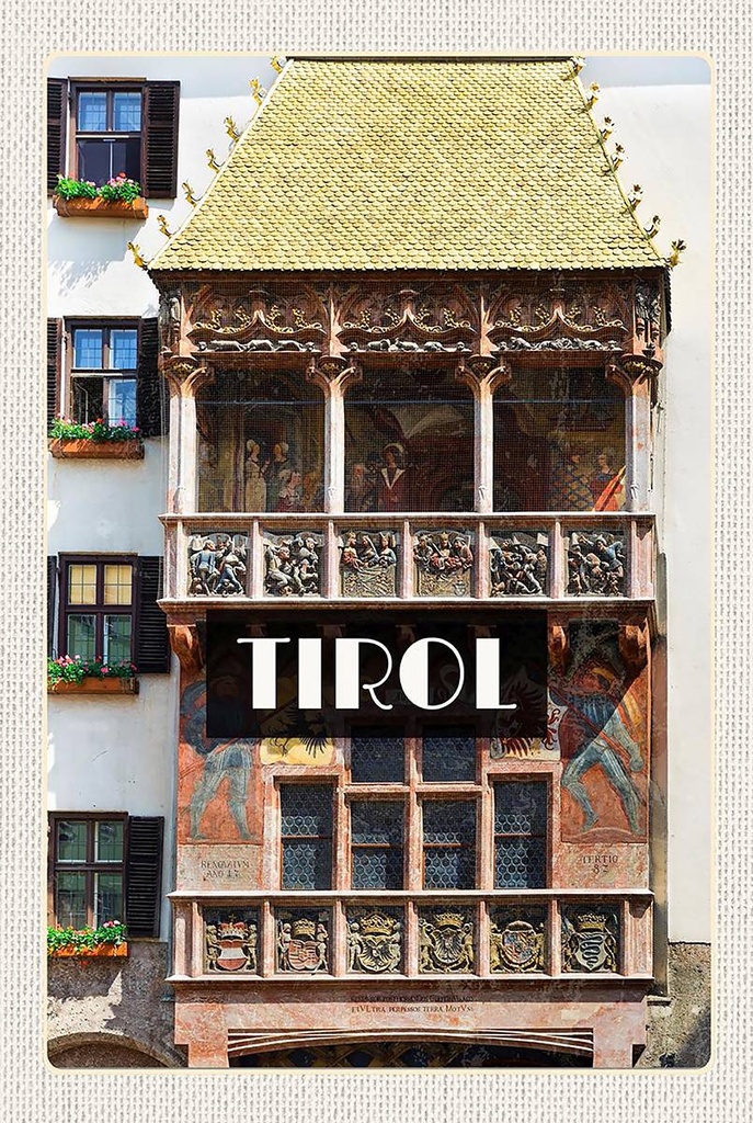 Holzschild 18x12 cm Tirol Gebäude Kunst Mittelalter Bildmotiv Reisemotiv Abenteuer Reisen