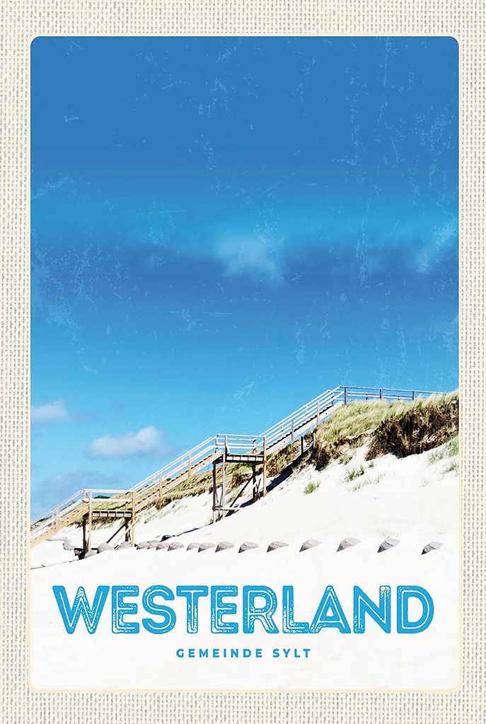 Holzschild 18x12 cm Westerland Gemeine Sylt Strand Gehweg Bildmotiv Reisemotiv Abenteuer Reisen