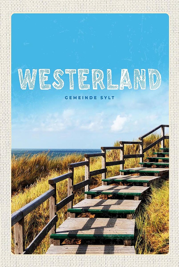 Holzschild 18x12 cm Westerland Gehweg am Strand Meer Trip Bildmotiv Reisemotiv Abenteuer Reisen