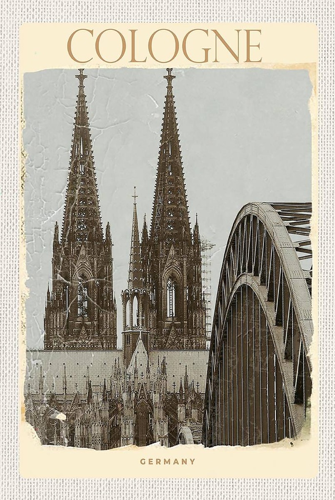 Holzschild 18x12 cm Kölner Dom Mittelalter schwarz weiß Bildmotiv Reisemotiv Abenteuer Reisen