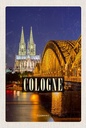 Holzschild 18x12 cm Köln Brücke Stadt Dom Abend Lichter Bildmotiv Reisemotiv Abenteuer Reisen