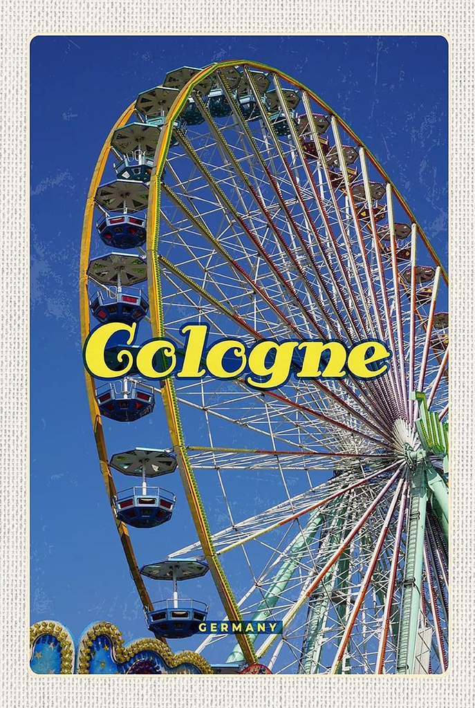 Holzschild 18x12 cm Köln Kirmes Riesenrad Autoskooter Bildmotiv Reisemotiv Abenteuer Reisen