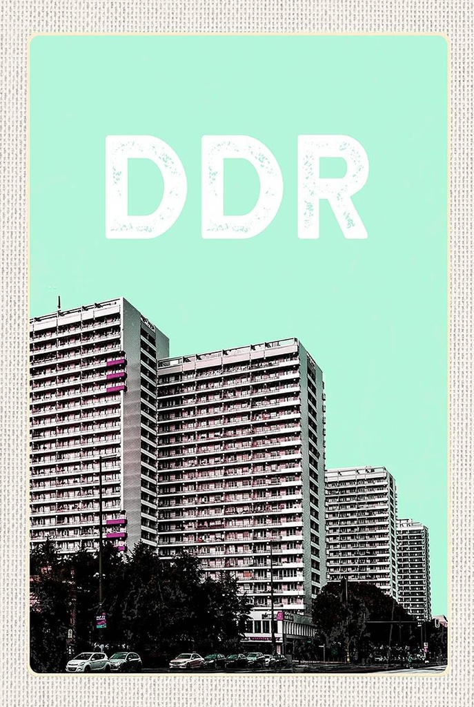 Holzschild 18x12 cm Deutschland DDR Zeit Hochhäuser Krieg Bildmotiv Reisemotiv Abenteuer Reisen