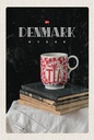 Holzschild 18x12 cm Dänemark Teetasse Bücher Tischdecke Bildmotiv Reisemotiv Abenteuer Reisen