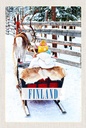 Holzschild 18x12 cm Finnland Schnee Kind Hirsch Schlitten Bildmotiv Reisemotiv Abenteuer Reisen