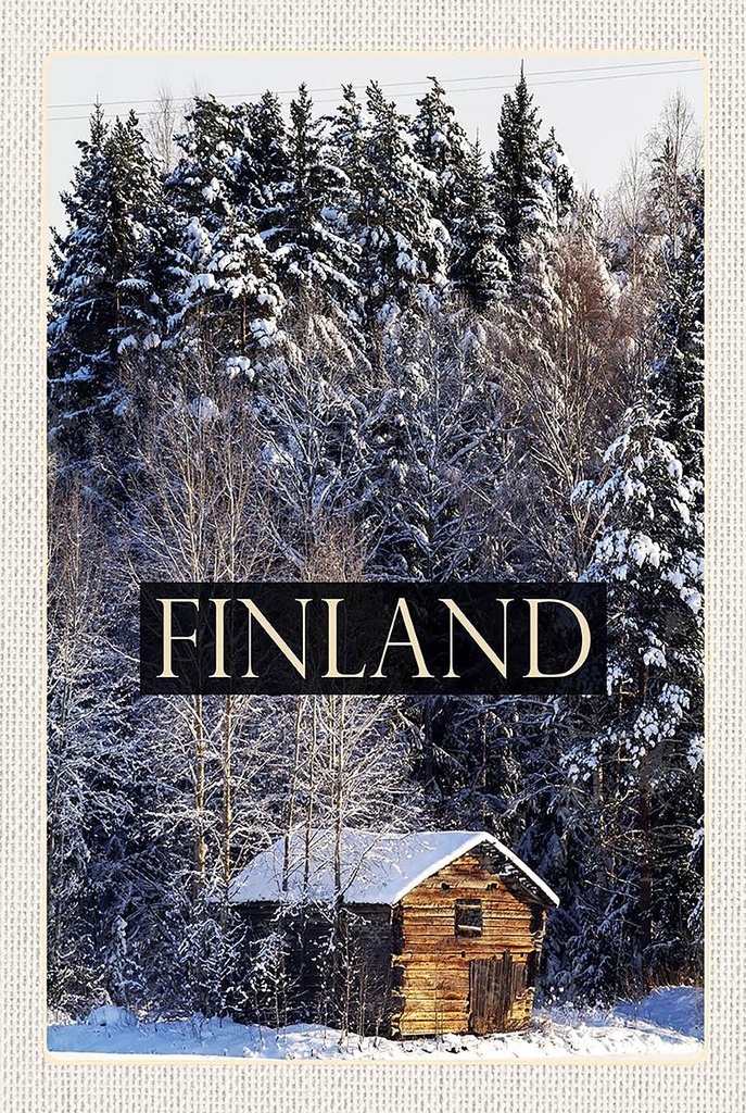 Holzschild 18x12 cm Finnland Haus Schnee Wald Winterzeit Bildmotiv Reisemotiv Abenteuer Reisen