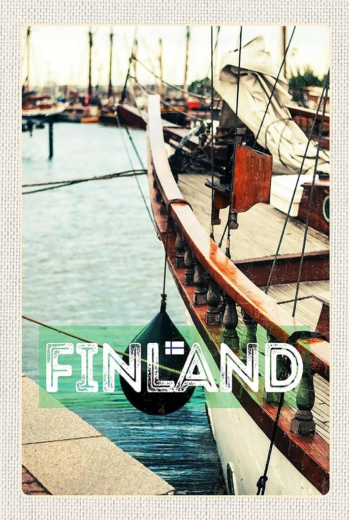 Holzschild 18x12 cm Finnland Wasser Meer Schiff Bildmotiv Reisemotiv Abenteuer Reisen