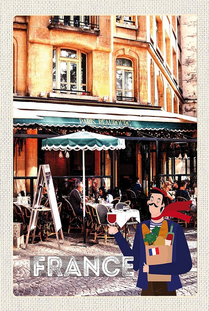 Holzschild 18x12 cm Frankreich Innenstadt Restaurant Wein