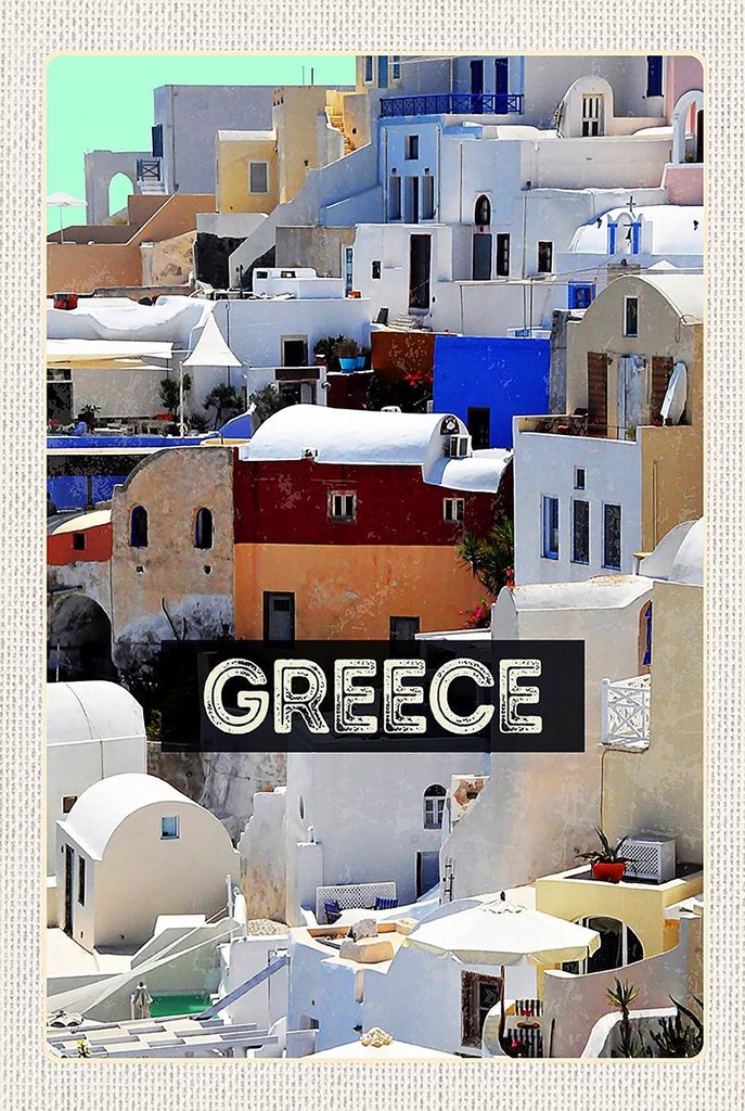 Holzschild 18x12 cm Greece Griechenland Häuser Bildmotiv Reisemotiv Abenteuer Reisen