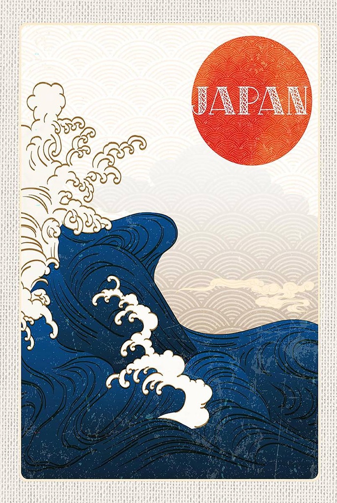 Holzschild 18x12 cm Japan Asien Wellen Meer Flut Bildmotiv Reisemotiv Abenteuer Reisen