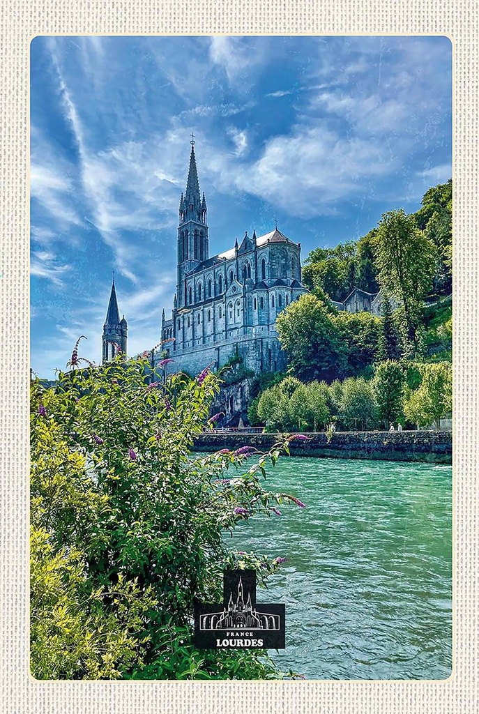 Holzschild 18x12 cm Frankreich Lourdes Meer Kirche