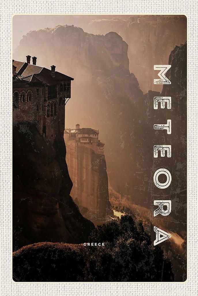 Holzschild 18x12 cm Griechenland Meteora Gebirge Bildmotiv Reisemotiv Abenteuer Reisen