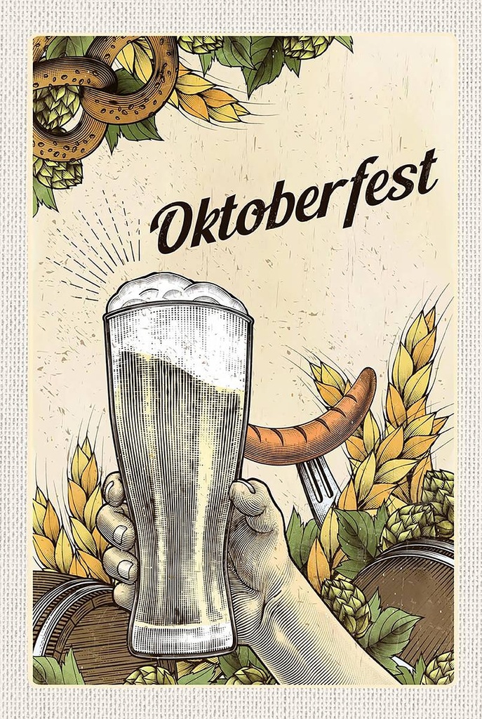 Holzschild 18x12 cm München Oktoberfest Brezel Bier Wurst