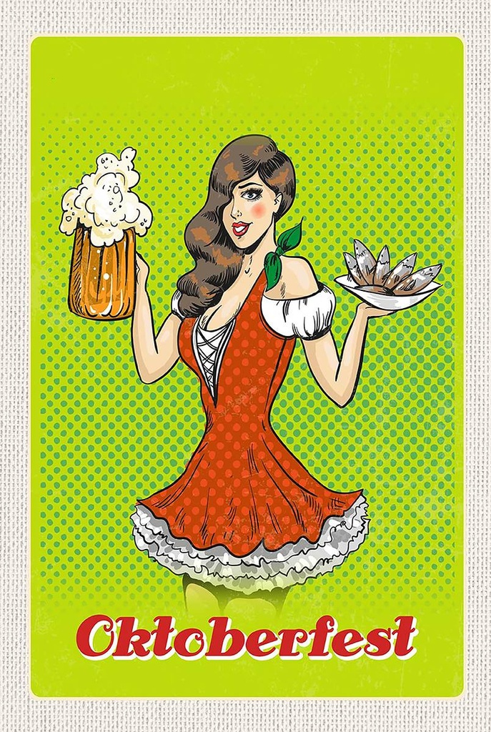 Holzschild 18x12 cm München Oktoberfest Frau Dirndl Bier