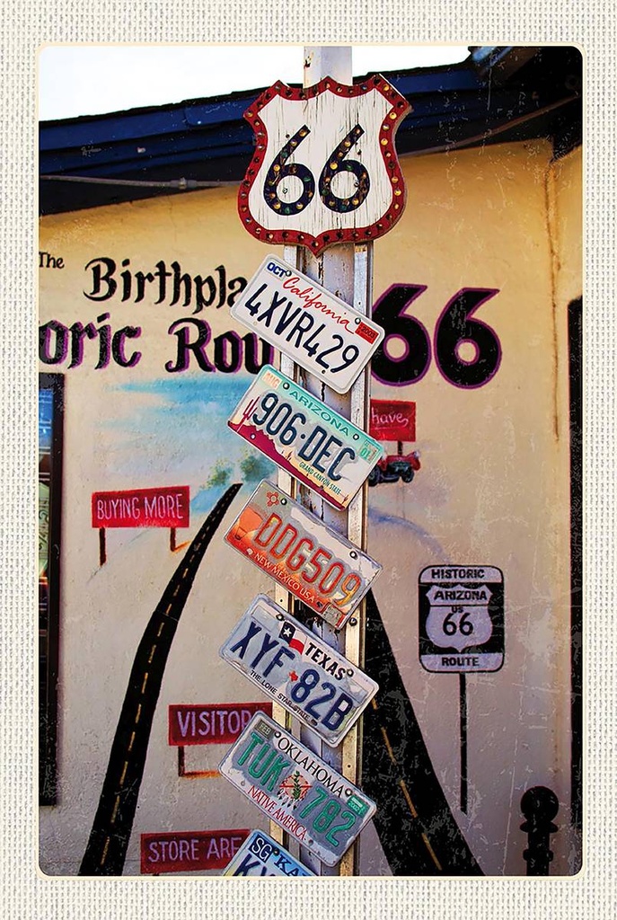 Holzschild 18x12 cm USA Amerika US Highway Route 66 Bildmotiv Reisemotiv Abenteuer Reisen