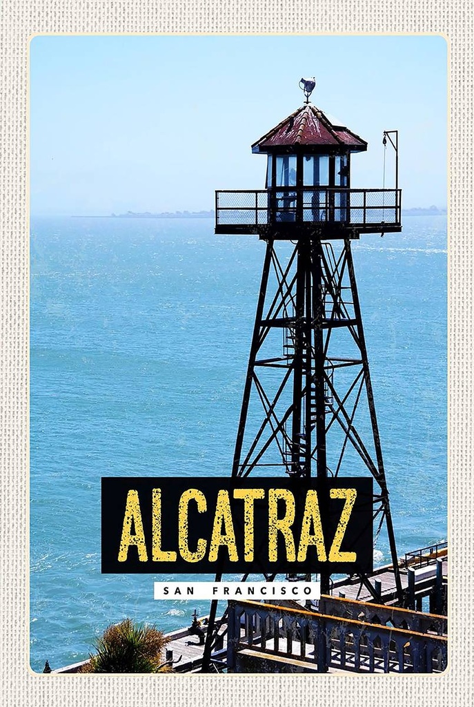 Holzschild 18x12 cm San Francisco Alcatraz Meer Turm Bildmotiv Reisemotiv Abenteuer Reisen