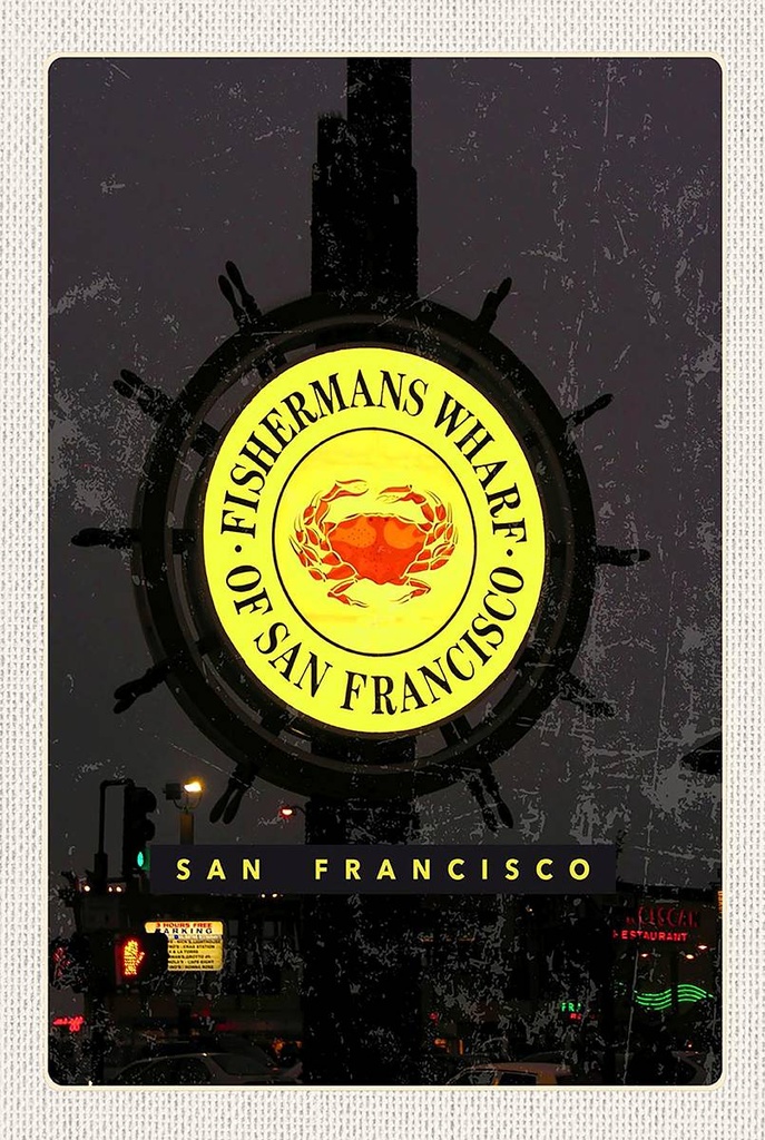Holzschild 18x12 cm San Francisco USA Fischermans Wharf Bildmotiv Reisemotiv Abenteuer Reisen