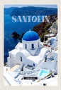 Holzschild 18x12 cm Santorini Greece Gebäude weiß blau Bildmotiv Reisemotiv Abenteuer Reisen