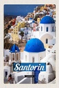 Holzschild 18x12 cm Santorini Greece Stadt weiß blau Bildmotiv Reisemotiv Abenteuer Reisen