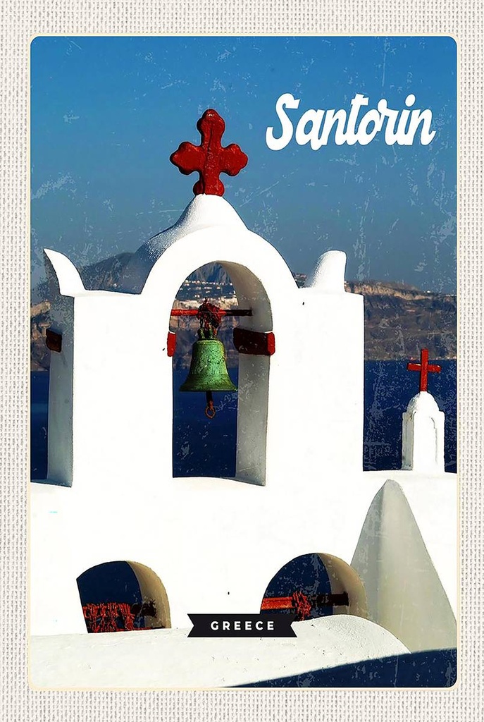 Holzschild 18x12 cm Santorini Greece Meer weiß blau Bildmotiv Reisemotiv Abenteuer Reisen