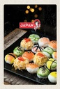 Holzschild 18x12 cm Japan Asien Sushi Fisch Gurke Avocado Bildmotiv Reisemotiv Abenteuer Reisen