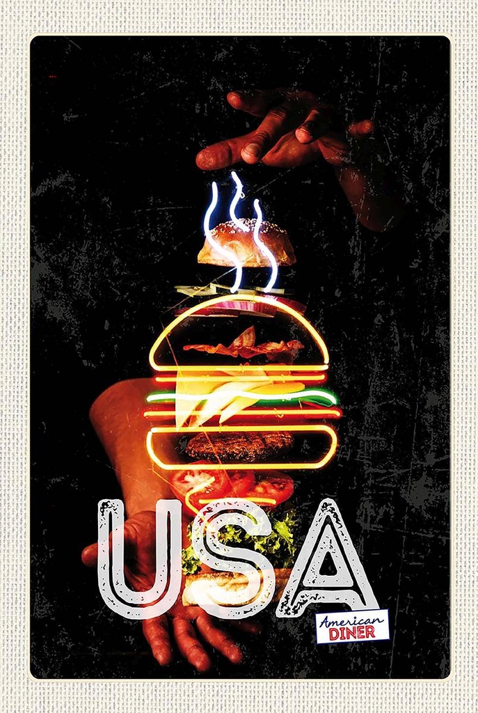 Holzschild 18x12 cm Amerika USA American Bürger Gerichte Bildmotiv Reisemotiv