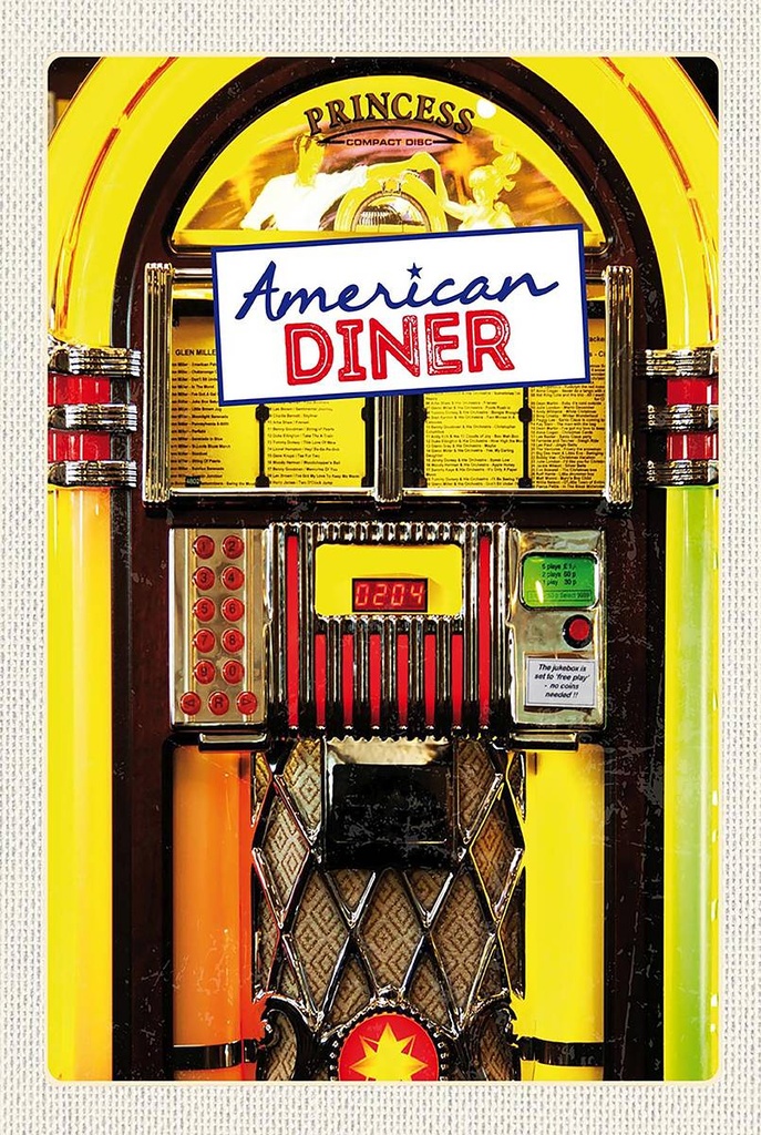 Holzschild 18x12 cm Amerika USA Musikbox Diner tanzen Bildmotiv Reisemotiv