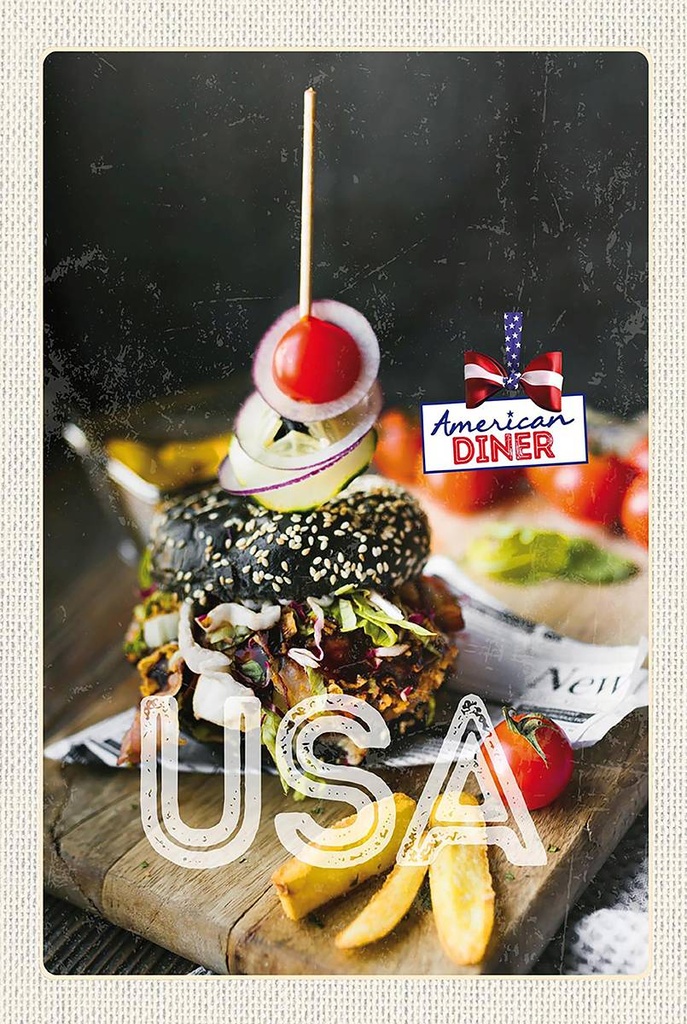 Holzschild 18x12 cm Amerika Burger Fast Food Gerichte Bildmotiv Reisemotiv USA