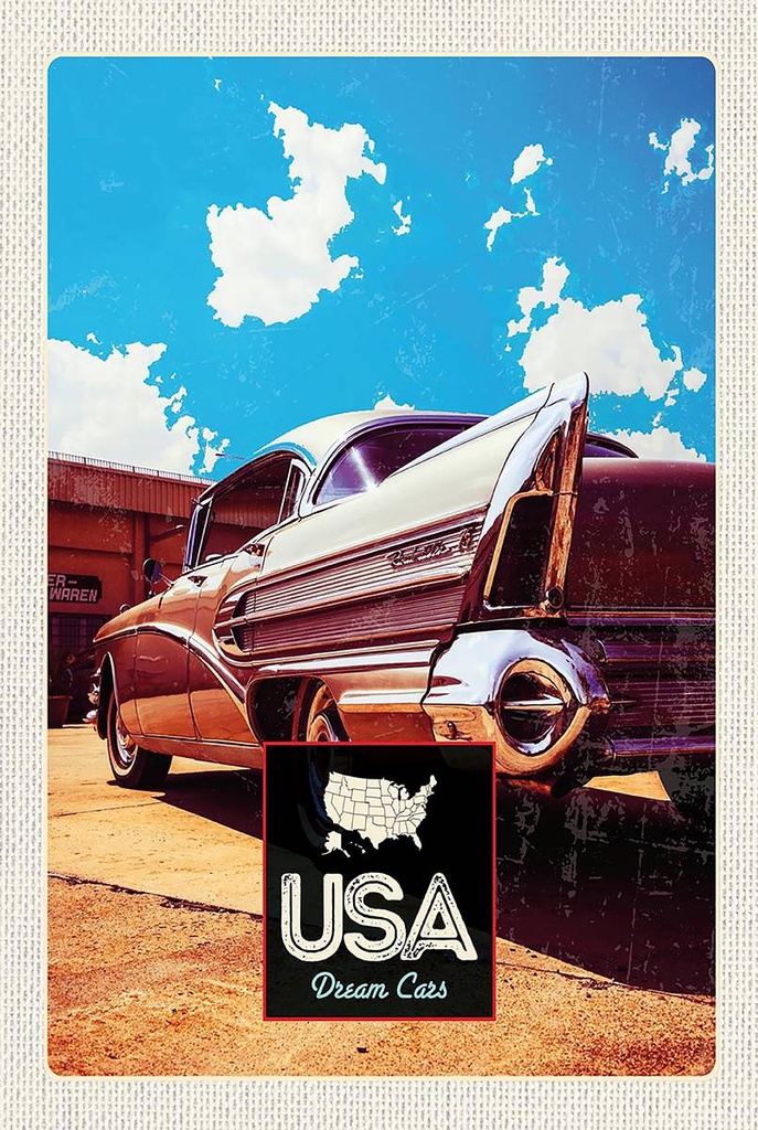 Holzschild 18x12 cm USA Amerika Auto 75 Oldtimer Bildmotiv Reisemotiv Abenteuer Reisen