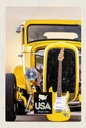 Holzschild 18x12 cm Amerika Oldtimer gelb Auto Gitarre Bildmotiv Reisemotiv USA