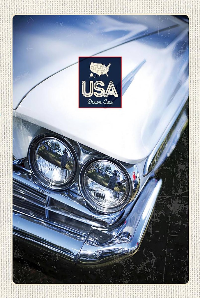 Holzschild 18x12 cm Amerika Oldtimer weiß Dream Cars Bildmotiv Reisemotiv USA