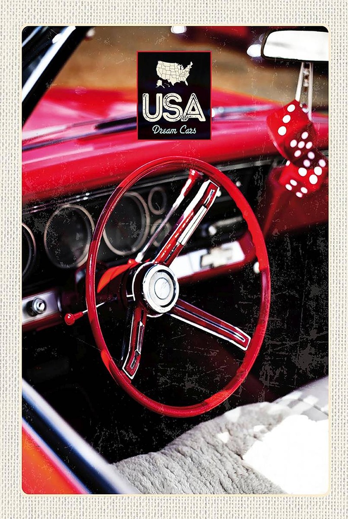 Holzschild 18x12 cm Amerika Oldtimer USA Rot Würfel Bildmotiv Reisemotiv