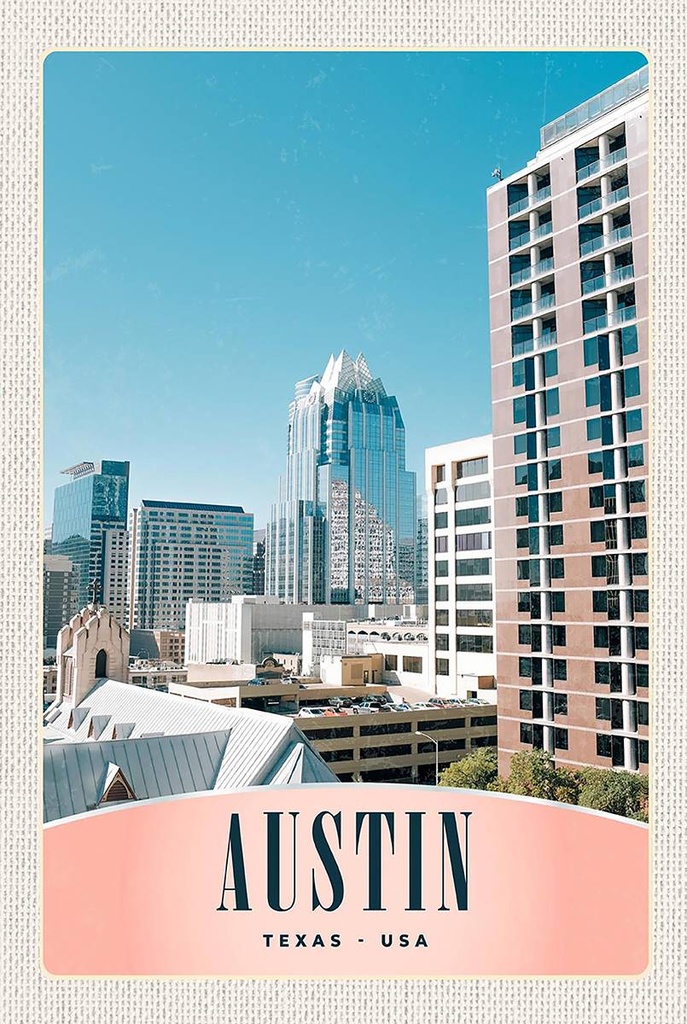 Holzschild 18x12 cm Austin Texas Amerika Hochhaus Gebäude Bildmotiv Reisemotiv Abenteuer Reisen