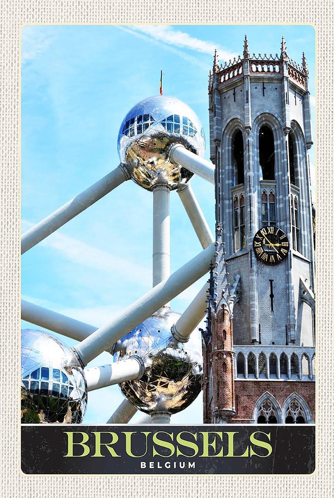 Holzschild 18x12 cm Belgien Brüssel Europa Atomium Bildmotiv Reisemotiv Abenteuer Reisen