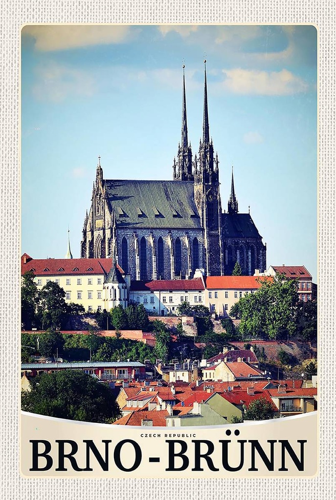 Holzschild 18x12 cm Brno-Brünn Tschechien Stadt Kirche Bildmotiv Reisemotiv Abenteuer Reisen