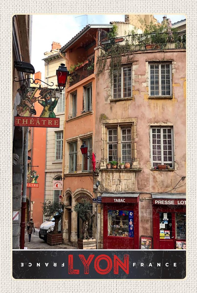 Holzschild 18x12 cm Lyon Stadt Frankreich Tabak Theater Bildmotiv Reisemotiv Abenteuer Reisen